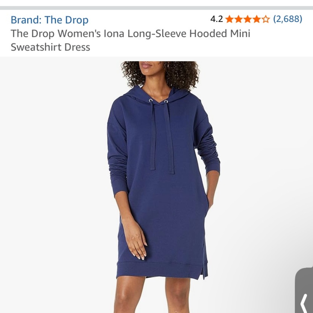 The Drop Women's Blue Long-Sleeve Hooded Mini Sweatshirt Dress